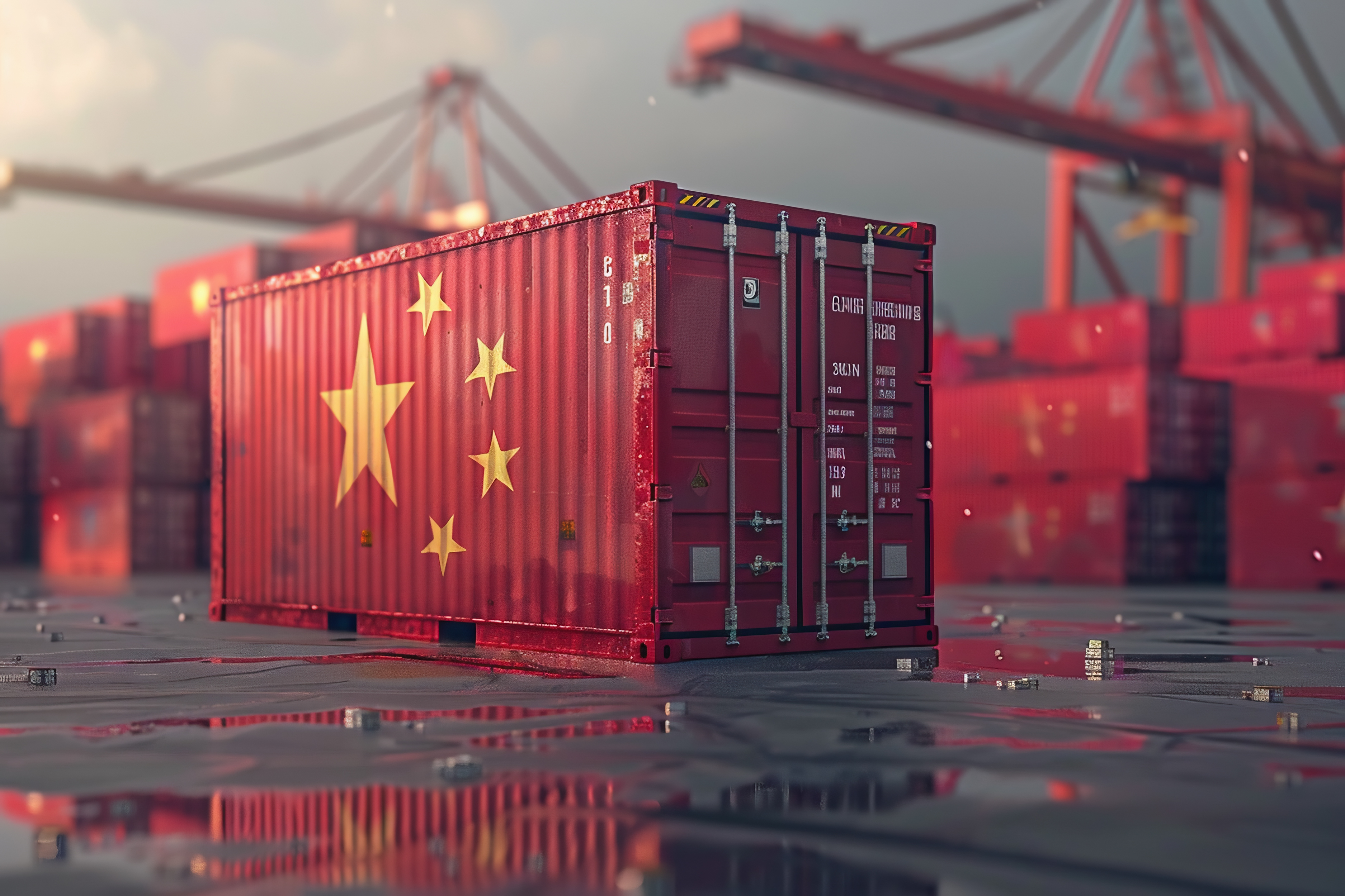 Contenedor de carga con bandera de China